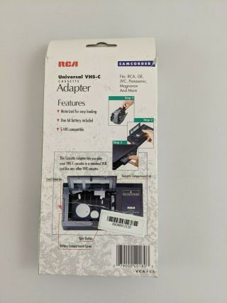 RCA VCA115 Universal VHS - C Cassette Adapter - VCR Vintage 1993 3