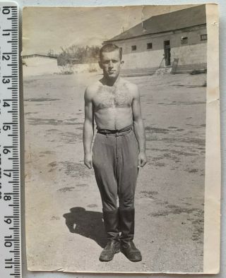 Shirtless Soviet Soldier Guy Jock Muscle Hairy Chest Gay Interest Vintage Photo