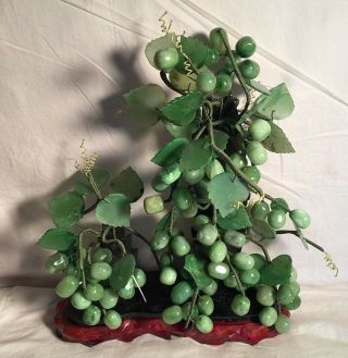 Large Vintage Mid Century Glass Lucite ? Green Grape Leaf Vine Cluster 16 " X 12 "