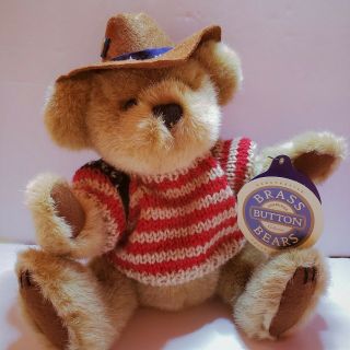 Cowboy Western Teddy Bear Plush 10 " Cody Brass Button Pickford Bears 1996