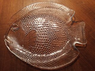 Vintage Arcoroc France Clear Glass Fish Plate - Set Of 4