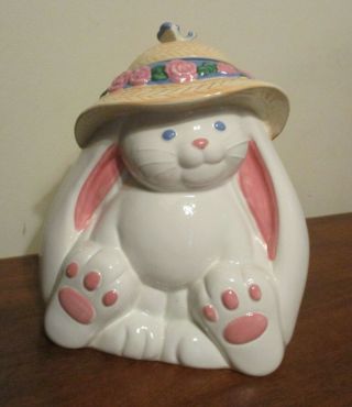 Vintage Treasure Craft Easter Bunny Cookie Jar Made In Usa Bonnet Bunny Euc