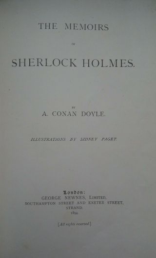 MEMOIRS of SHERLOCK HOLMES 1894 1st Edition.  Arthur Conan Doyle.  Sidney Paget. 4