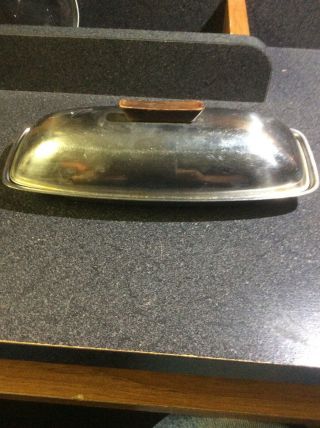 Vintage Retro Butter Dish Stainless 18 - 8 Steel Long Wood Handle 8.  5 " X 3.  5 "