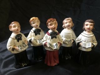 5 Vintage Holland Mold Christmas Ceramic Figurines 3 Chorus Boys 2 Chorus Girls