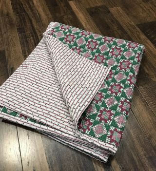 Vintage Handmade Christmas Quilt Red Square Checkered Throw Blanket 38” X 67 "