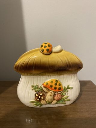 Vintage Sears " Merry Mushroom " Ceramic Napkin Holder 1978