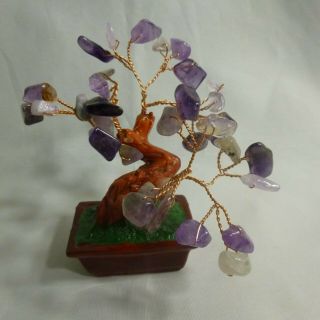 Vintage Stone Tree Hand Made Figurine Small Sculpture,  Amethyst - Bonsai Tree 3