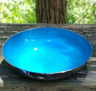 Mid Century Reed & Barton Silverplated Turquoise Blue Small Enameled Bowl 192
