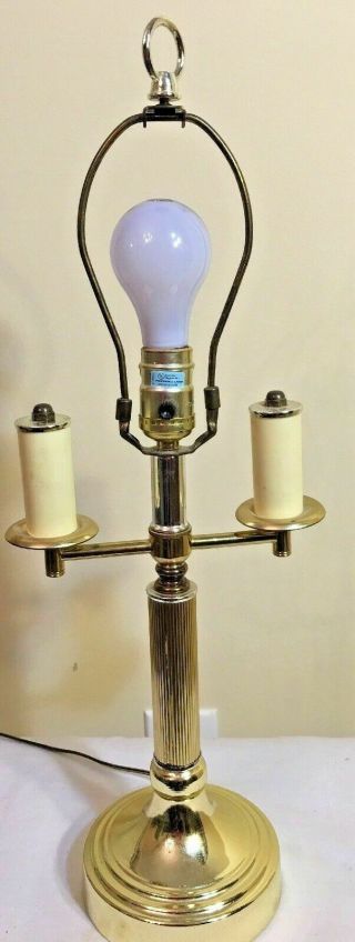 Vintage Brass Bouillotte Double Candlestick Table Desk Lamp No Shade Stiffel Mcm