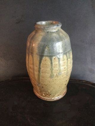 Vtg Signed Studio Pottery Stoneware Jar Vase Drip Mingei Mackenzie Style Mcm