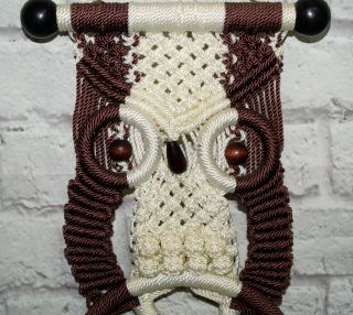 Vintage Owl Wall Hanging Macrame Towel Holder Ring Hanger Decor Brown White 3