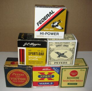 6 Vintage Shotgun Shell Boxes Federal Remington Western Peters J C Higgins