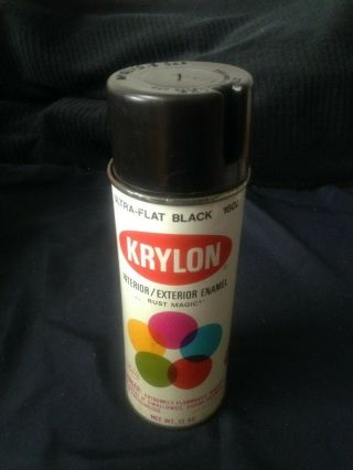 Vintage 1975 Krylon Ultra - Flat Black 1602 Notch Top 13 Oz Spray Paint Can