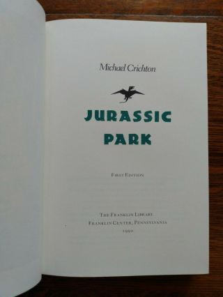 Jurassic Park - Michael Crichton - Signed First Edition - The Franklin Library 4