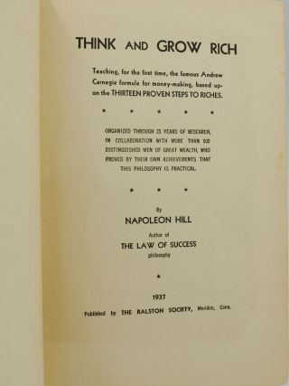 Think and Grow Rich by NAPOLEON HILL First Edition 1st Printing 1937 3