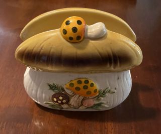 Vintage Sears " Merry Mushroom " Ceramic Napkin Holder 1978