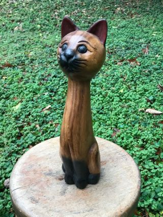 Vintage Mid Century Carved Wood Cat Sculpture Mcm