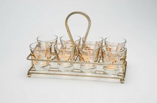Vintage Mcm Set Of 8 Shot Glasses With Rack