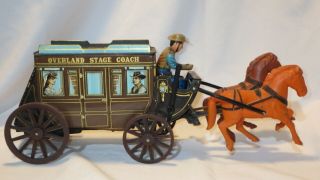 Vintage Tin Litho Battery Operated Overland Stage Coach - Made In Japan