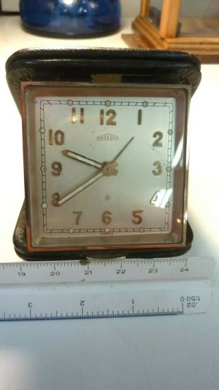 Vintage Angelus 8 Day Travel Alarm Clock 15 Jewels Made In Switzerland