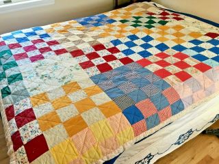 Vintage Hand And Machine Sewn Quilt 76 " X 72 " As Found And