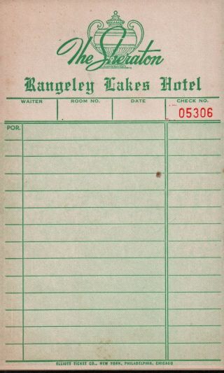Rangeley Lakes,  Maine The Sheraton Rangeley Lakes Hotel Vintage Billhead