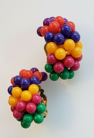 Tutti Fruitti Bold Colorful Vintage Rainbow Clip On Earrings