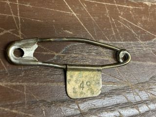Vintage Horse Blanket Brass Safety Pin 3 Inch Numbered 49 Pat.  Jan 21 1902