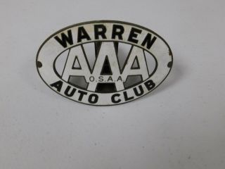 Vintage Porcelain Triple Aaa Auto Club Warren,  Ohio License Plate Topper