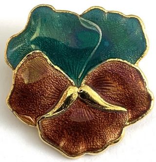 Vintage Enamel Pansy Pin Flower Brooch Gold Tone Metal Costume Jewelry
