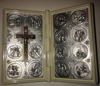 Vintage Bravia Celluloid Book Stations Of The Cross Crucifix Made In Italy