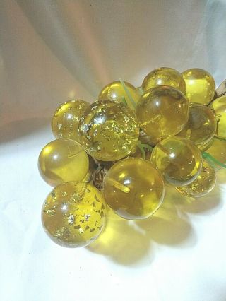 VINTAGE BRIGHT YELLOW LUCITE ACRYLIC Grapes On Wood Stem - W/ SPARKLES 2