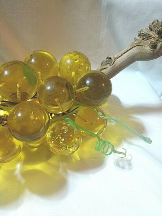 VINTAGE BRIGHT YELLOW LUCITE ACRYLIC Grapes On Wood Stem - W/ SPARKLES 3