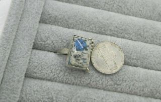 Vintage Sterling Silver Ring Big Square Stone Unique 7.  5 Ribbed Band Minor Flaw