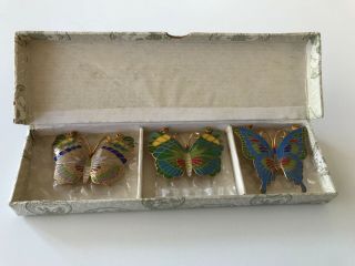 Set Of 3 Vintage CloisonnÉ Enamel Butterfly Pins