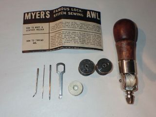 Vintage C.  A.  Myers Sewing Awl " Awl For All " Wooden Handle Made In Usa