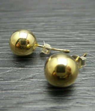 Vintage Sterling Silver Gold Tone Bead Round Ball Larger Post Earrings
