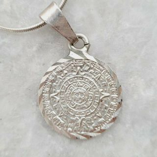 Vintage Taxco Mexico 950 Silver Mayan Calendar Pendant Necklace