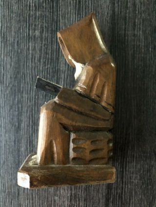 Vintage Wooden Carved Monk Priest Reading Book Bible Folk Art Statue 2