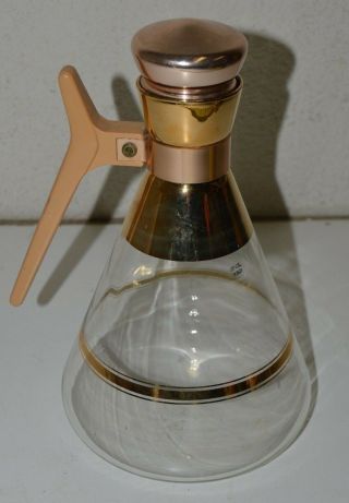 Vintage Large Glass Mid Century Modern 22ct Gold Coffee Carafe W/ Cork Lid