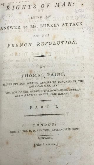 Thomas Paine / Rights Of Man Being An Answer To Mr Burke 