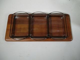 Vintage Mid Century Danish Modern Digsmed Dansk Era Teak Tray 3 Glass Dishes