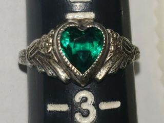 Baby Ring Sterling Silver,  Emerald Green,  Size 2 - 3/4,  Marked and Signed,  Vintage 3