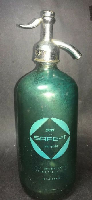 Vintage Blue Seltzer Bottle Safe - T Triple Filtered Empire Bottling Ny