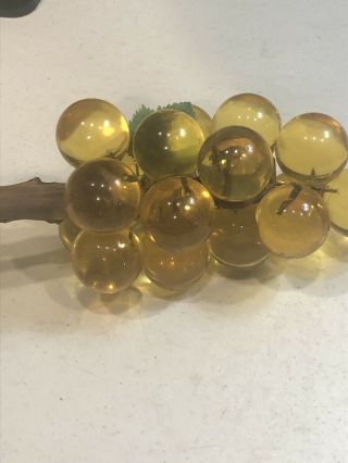 Lucite Grape Cluster W/ Wood Stem Amber - Yellowlarge 13 " Acrylic Vtg Mid Century