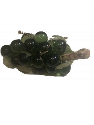 Vintage Large Mid Century Lucite Glass Green Grape Cluster On Driftwood 11 "