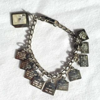 Bible And 10 Commandments Charm Bracelet Silver Tone Vintage Religious Small Sz
