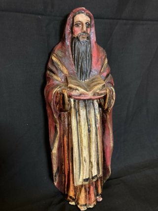 Large Vintage Mexican Carved Santos Priest Religious Wood Statue