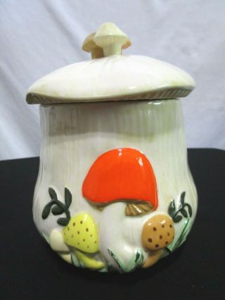 Vintage 1970’s Ceramic Mushroom Cookie Jar Canister 7.  5” Tall With Lid